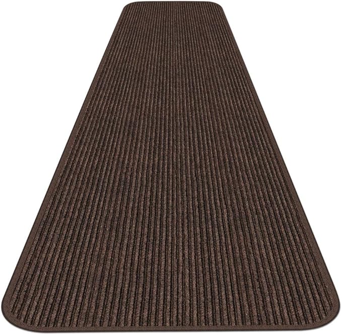 House, Home and More Indoor Outdoor Double-Ribbed Carpet Runner with Skid-Resistant Rubber Backing - Bittersweet Brown - 4 Feet x 20 Feet