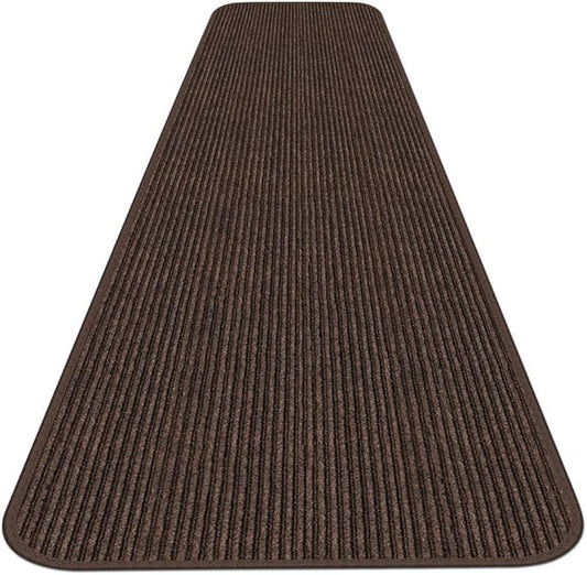 House, Home and More Indoor Outdoor Double-Ribbed Carpet Runner with Skid-Resistant Rubber Backing - Bittersweet Brown - 4 Feet x 15 Feet