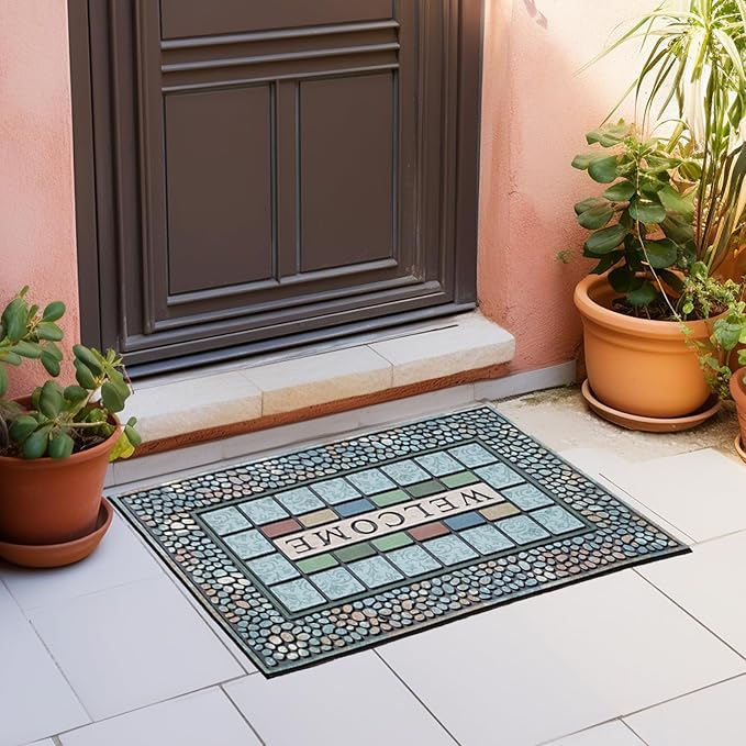 CHICHIC Rectangle Entrance Door Mat Large 18 x 30 Inch Entry Way High Traffic Area Doormat Front Door Rugs Outdoors Heavy Duty Welcome Mat, Non Slip Rubber Back Low Profile for Garage
