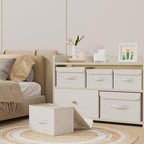 Fabric Storage Bins Cube Organizers with Flip-Top Lid and Handles,Storage Boxes for Organizing Home,Office,and Closet,Beige,3 Pack 10.2 X 7.9 X 6.7 in
