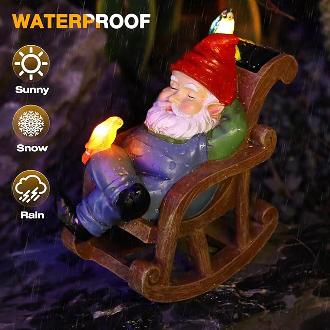 Solar Garden Gnome Statue Outdoor Decor, Patio Gnomes, Outside Yard Sculptures & Statues, Resin Figurines Gift for Women, Mom, Grandma