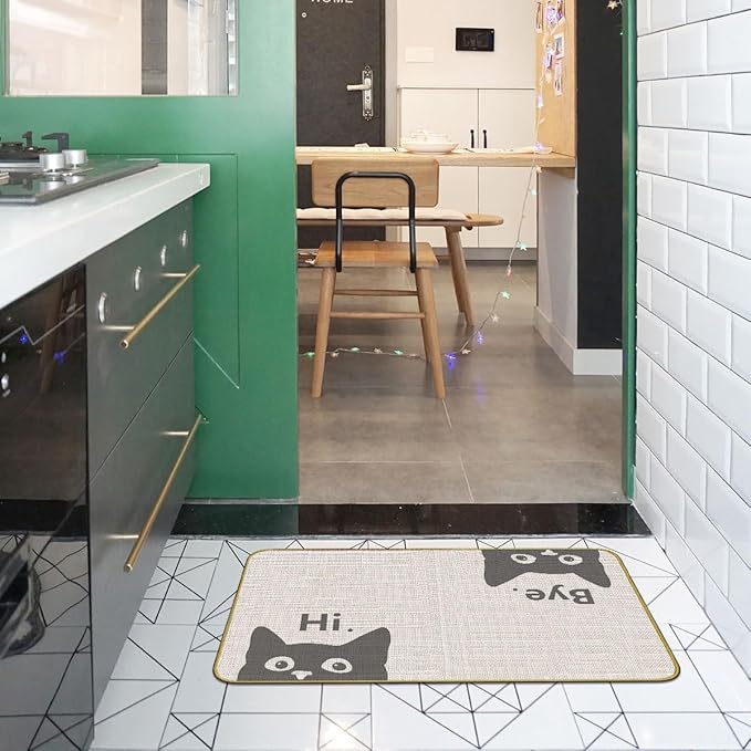 Mingnei Hi Bye Cat Welcome Doormat Door Mat for Home Kitchen Entrance,Cat Door Mat,Funny Black Lover Floor Mats for House Front Indoor Inside Outdoor Outside Entryway Rug 30x17 Welcome Mat (Color-2)