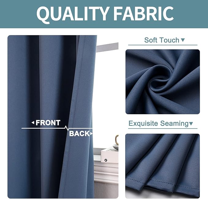 ChrisDowa Blackout Curtains 70 inches Wide for Bedroom - 2 Panels Set Extra Wide Grommet Thermal Insulated Room Darkening Curtains for Living Room (Stone Blue, 70 x 84 Inch)