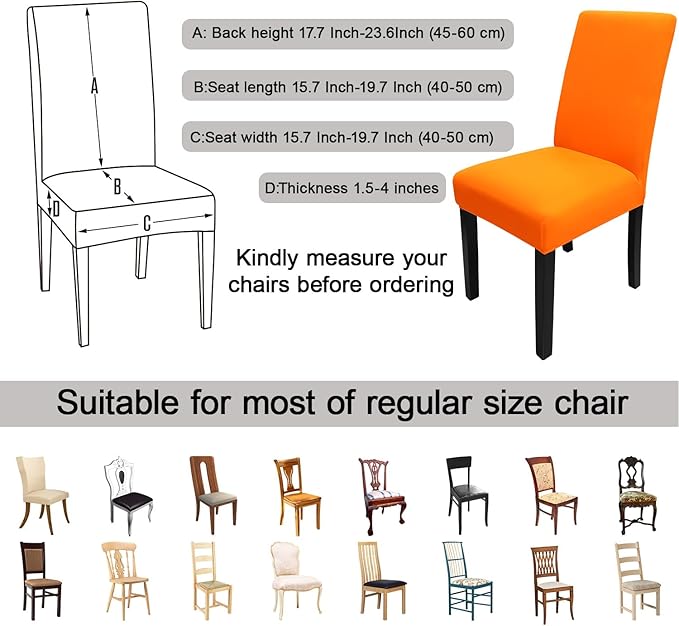 JQinHome Dining Chair Slipcover, High Stretch Removable Washable Chair Seat Protector Cover Set of 6,Chair Covers for Halloween Dining Room, Kitchen,Home Party,Wedding Ceremony(Orange, 6PC)