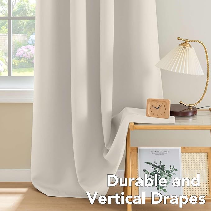 H.VERSAILTEX Room Darkening Curtains for Living Room Light Reducing Thermal Insulated Window Treatment Panels/Drapes Grommet Top 2 Panels (Ivory - 42 x 63 Inches)