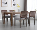 Kmax Farmhouse Dining Chairs Set of 4, Rustic Kitchen Chairs with Linen Fabric Seat and Woven Back, Vintage Accent Chairs for Dining Room, Living Room, Grey