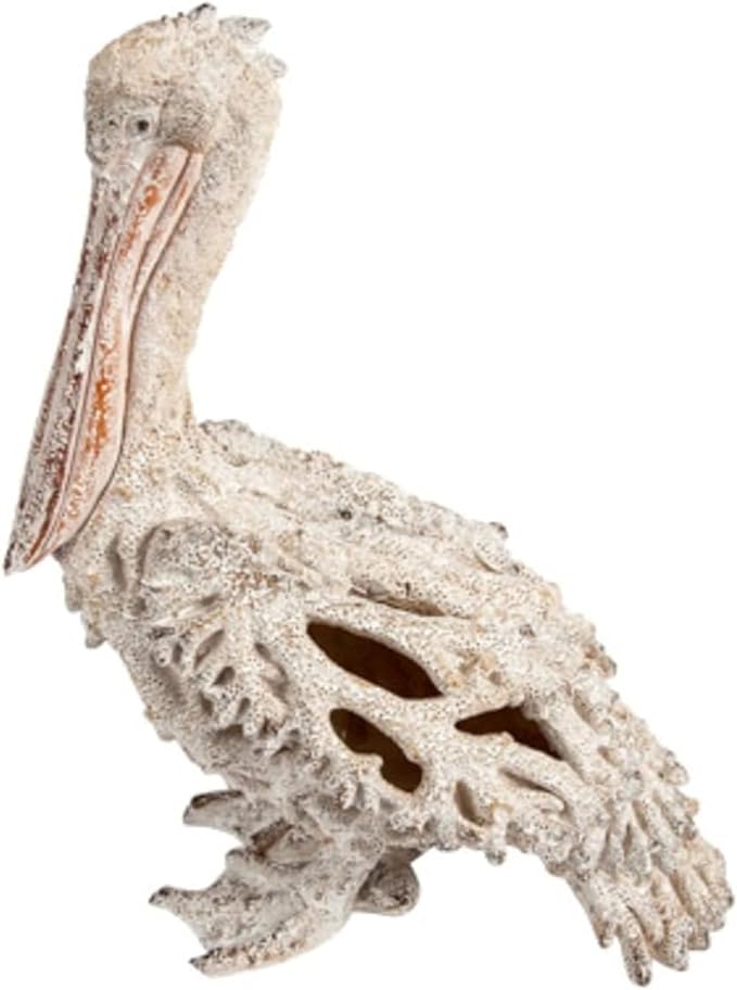 White Pelican Standing Figurine - 13.75” Coral Reef Nautical Decor Coastal Beach Home Accent Ocean Statue for Shelf, Tabletop, or Mantel Display