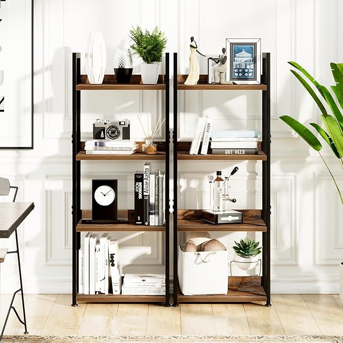 NUMENN Narrow Bookshelf, 4 Tier Bookshelves, Home Office Bookcase Shelf Storage Organizer, Free Standing Storage Shelving Unit for Bedroom, Living Room and Home Office, Vintage