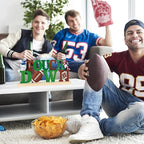 COCHIE Metal Football Touchdown Sign, Green Super Football Bowl Game Tailgate Party Decorations for Home, Office, Shelf, Mantel, Indoor, Touch Down Table Toppers Decor (Superbowl)