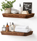 16"x6.8"x1.6" Slanted Floating Wall Shelves 2-Pack - Rustic Brown Finish, Heavy-Duty Solid Wood Design with Hidden Brackets - Perfect for Living Room, Kitchen, Bathroom, or Office