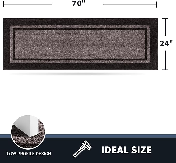 PURRUGS Dirt Trapping Door Mat 24" x 70", Non-Slip/Skid Machine Washable Entryway Rug, Shoes Scraper, Area Rug, Super Absorbent Welcome Mat for Muddy Wet Shoes and Paws, Grayish Brown & Coffee