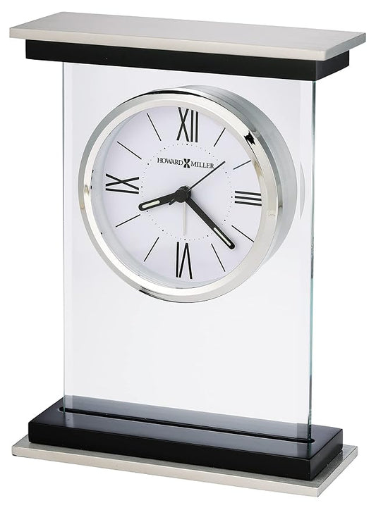 Howard Miller Bryant Tabletop Clock – Modern Desk Clock with Silent Sweep Seconds Luminous Hands Roman Numeral Markers & Bracket Style Design Satin Finish for Home Office & Desktop Decor