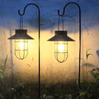 4 Pack Hanging Solar Lantern Lights with Shepherd Hook, Metal Waterproof Warm White Edison Bulb Lights for Garden Outdoor Pathway