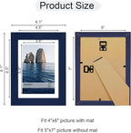 5x7 Picture Frame Set of 4, 5 x 7 Wood Photo Frames with Mat for 4x6, Natural Wooden Frame with Real Glass Cover for Wall and Tabletop Display,Blue