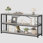 LVB Extra Long 3-Tier Sofa Table, Industrial Console Table with Storage Shelf, Modern Rustic Wood Metal Narrow Entryway Table, Skinny Behind Couch Table for Foyer Living Room Bedroom, Light Grey, 70In