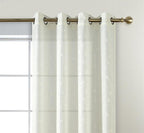 MIUCO Floral Embroidered Semi Sheer Curtains Faux Linen Grommet Curtain Panels for Living Room 52 x 95 Inch 1 Pair, Off White