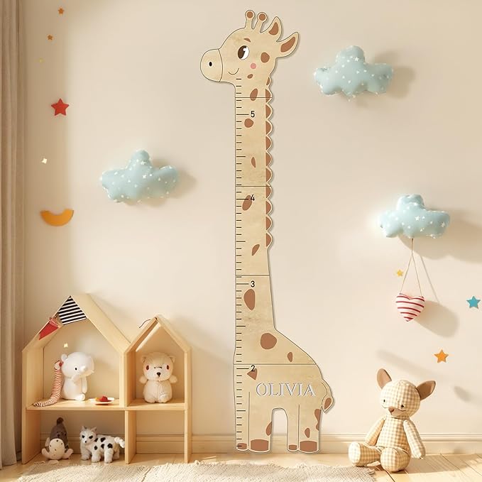 Personalized Name Kids Growth Chart for Wall, Cute Giraffe Wooden Growth Chart Kids Height Chart, Wall Measurement for Kids, Height Chart for Wall, Growth Ruler for Children