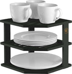 Cabinet Organizer Shelf - Bamboo Corner Rack for Kitchen Counter, Cabinet Space Saver for Plates, Dishes, Bowls, Bread Pantry, Bathroom Storage or Countertop Stand, Black
