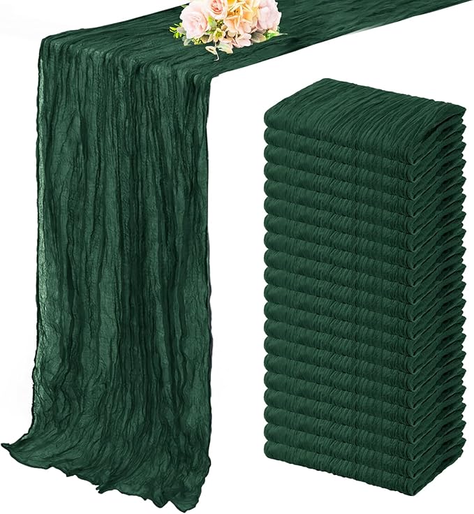 Emerald Green 20 Pack Cheesecloth Table Runner 10FT Boho Fabric Rustic Cheese Cloth Table Runner for Wedding 20 x 120 Inch Long Bridal Shower Baby Shower Gauze Sheer Birthday Party Table Decorations
