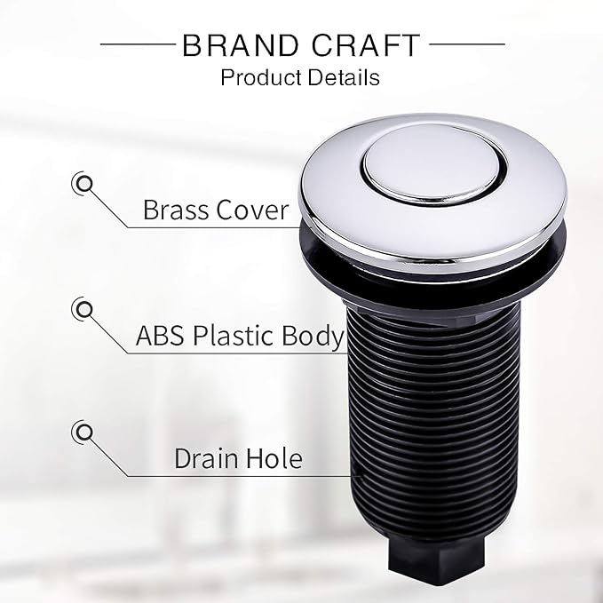 Garbage Disposal SinkTop Air Switch Kit with Long Button,Brass Made Cover,Chrome