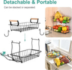 ANTOPY 2 Tier Fruit Basket with 2 Banana Hangers, Countertop Fruit Vegetable Basket Bowl for Kitchen Counter Metal Wire Fruits Storage Stand Holder Organizer for Bread Snack Veggies Produce