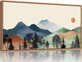 SIGNINART Large Boho Mountains Framed Canvas Wall Art, Watercolor Nature Landscape Art Prints, Neutral Modern Sunrise Art Paintings, Green Forest Wall Decor for Living Room, Bedroom, Office 20"x40"