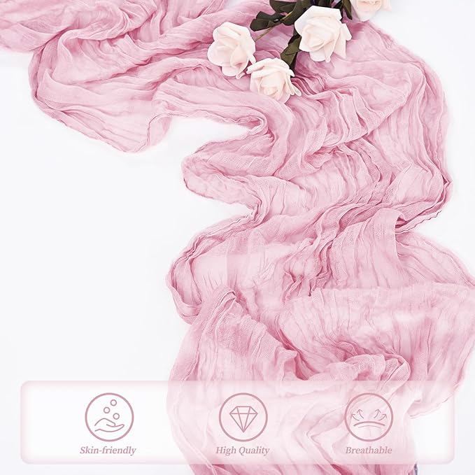 Light Pink Cheesecloth Table Runner 6 Pack 10FT Rustic Gauze Fabric Cheese Cloth Table Runner for Wedding 20 x 120 Inch Long Bridal Baby Shower Table Decorations Boho Sheer Birthday Party Table Decor