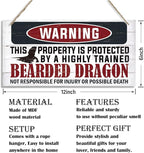 Funny Warning Signs, The Property is Protected By Highly Trained Bearded Dragon Sign, Decorative Wood Hanging Wood Plaque, Warning Wood Sign for Indoor Outdoor Use, Door Gate Hanger, House Decor