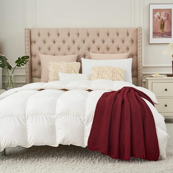 Longhui bedding Chunky Cable Knit Throw Blanket Lightweight Burgundy 100% Organic Cotton Blanket for Sofa Couch Bed Baby Nursery, Rustic Shabby Chic Modern Farmhouse, 51” x 63” Give Laundering Bag