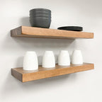 URBANDI, Rustic Floating Shelves, Set of 2, Hidden Bracket, Solid Wood, Heavy Duty, Wall Mounted Shelves, (Brown, 24Wx10D)