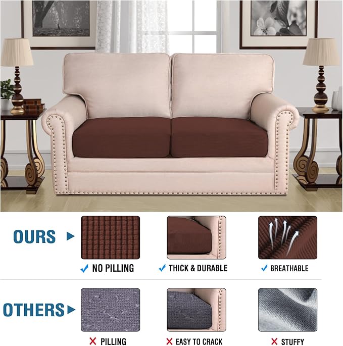 H.VERSAILTEX Super Stretch Individual Seat Cushion Covers Sofa Covers Couch Covers Slipcover Sets Thick Jacquard Textured Twill Fabric (2 Piece Large Sofa Cushion Covers, Burnt Brick)