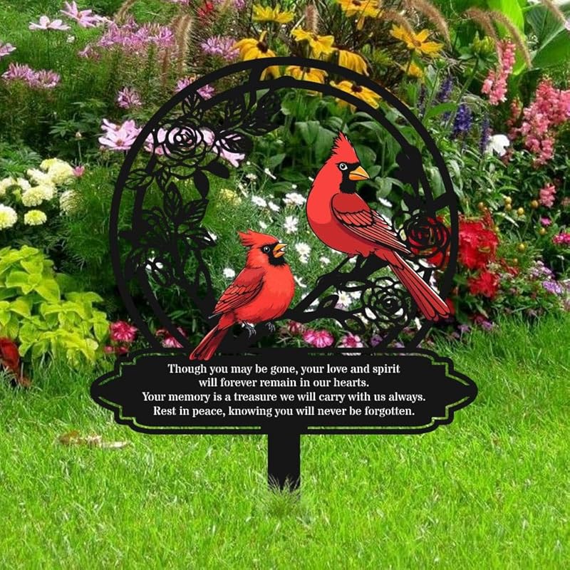 Personalized Cemetery Memorial Metal Stakes, Cardinals Memorial Grave Markers,Graden Decorations for Loss of Mother Father, Outdoor Sympathy Decor Gift