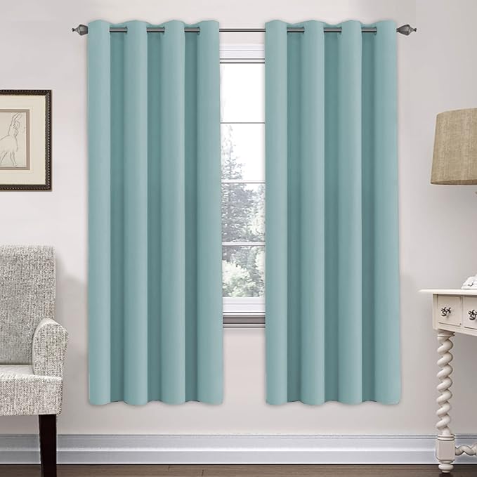 H.VERSAILTEX Ultra Soft Microfiber Thermal Insulated Antique Copper Grommet Blackout Curtains/Window Treatment Draperies 52 by 72 - Inch for Living Room/Bedroom,Set of 2 - Mineral Blue