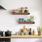 16"x6.8"x1.6" Slanted Floating Wall Shelves 2-Pack - Rustic Brown Finish, Heavy-Duty Solid Wood Design with Hidden Brackets - Perfect for Living Room, Kitchen, Bathroom, or Office