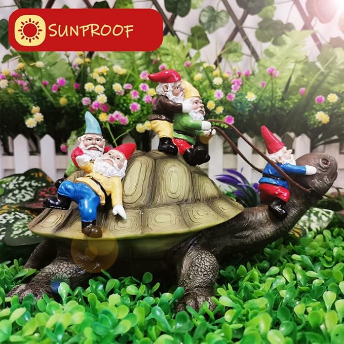 Sunthus Garden Gnome Turtle Statues Yard Art Resin Figurine Decorations Outdoor Garden Décor