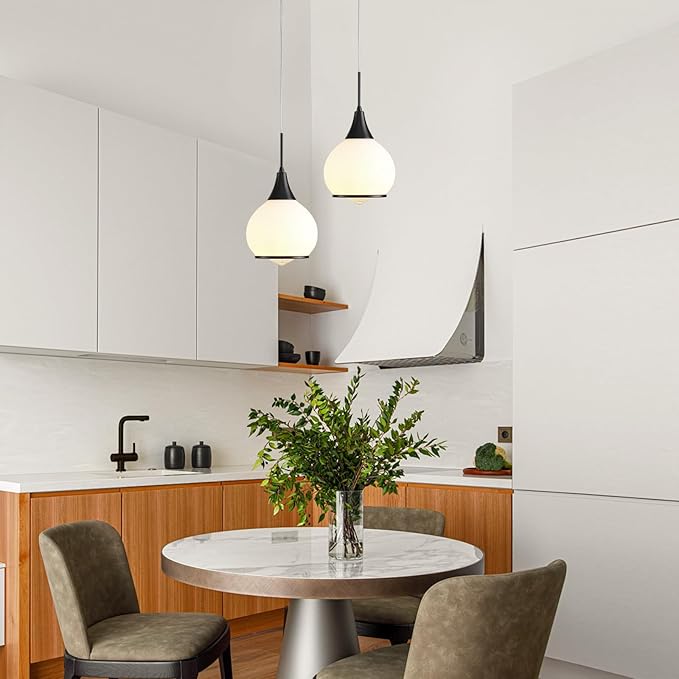 Pendant Light Fixtures Kitchen: Matte Black Farmhouse Island Light with Clear Glass - 6 Inch Mid Century Globe Kitchen Lighting Chandeliers Ceiling for Dining Room