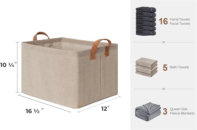 StorageWorks Storage Bins, Fabric Storage Bins for Shelves, Large Storage Baskets with Metal Frame, Closet Baskets and Bins with Handles, Brown and Beige, 2-Pack