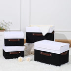 ANMINY Storage Boxes with Lids Washable Decorative Storage Bins Basket with PU Leather Handle Foldable Linen Fabric Storage Cubes Containers for Home Closet Organizer - Black White, Large Size