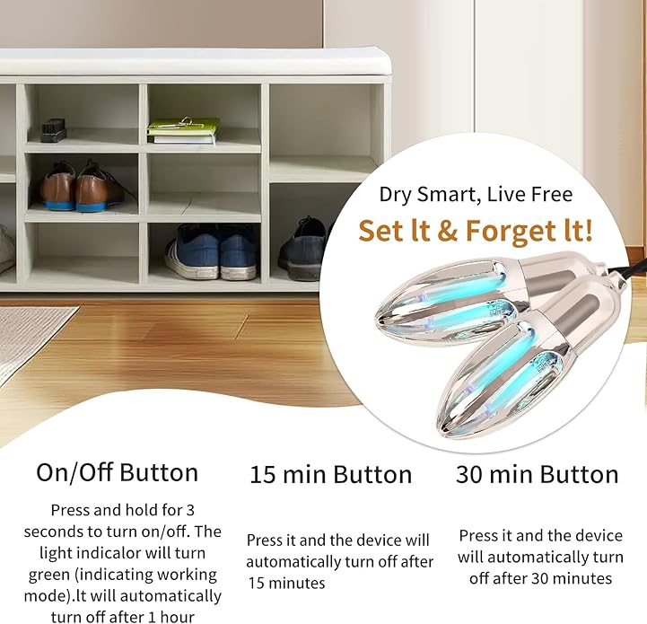 Shoe Deodorizer Dryer 3-Mode Timer & Gentle Airflow Tech In-Footwear Hygiene Management