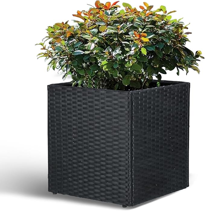 LEWIS&WAYNE Large Square Planter Box Handmade Wicker Tall Planters for Outdoor Plants with Removable Liners Modern Planter for Indoor Outdoor Garden Patio Front Porch - Black, 17''x17''x18''