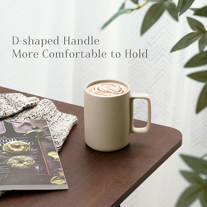 E-liu Porcelain Tea Mugs Coffee Mug Set, Large 15 Ounces Cups for Coffee, Tea, Cocoa, and Mulled Drinks, Set of 6, Unglazed (Natural)