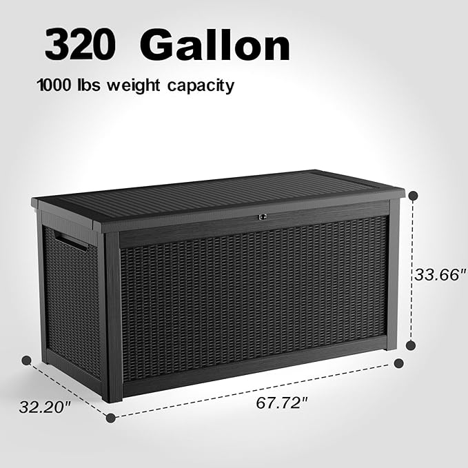 320 Gallon Deck Box Waterproof, UV Resistant Resin Outdoor Storage Box with Hydraulic Rod, Lockable Design and Enhanced Durability for Patio, Garden, and Poolside Use
