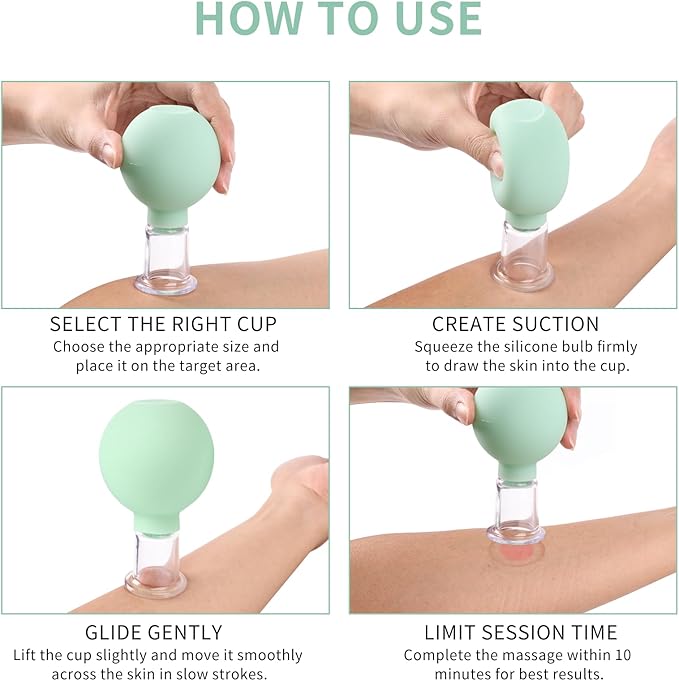 Meifuly Facial Cupping Set, 4 PCS Silicone Vacuum Suction Face Massage Cups, Skin Tightening Kit for Eyes, Face and Body (Green)