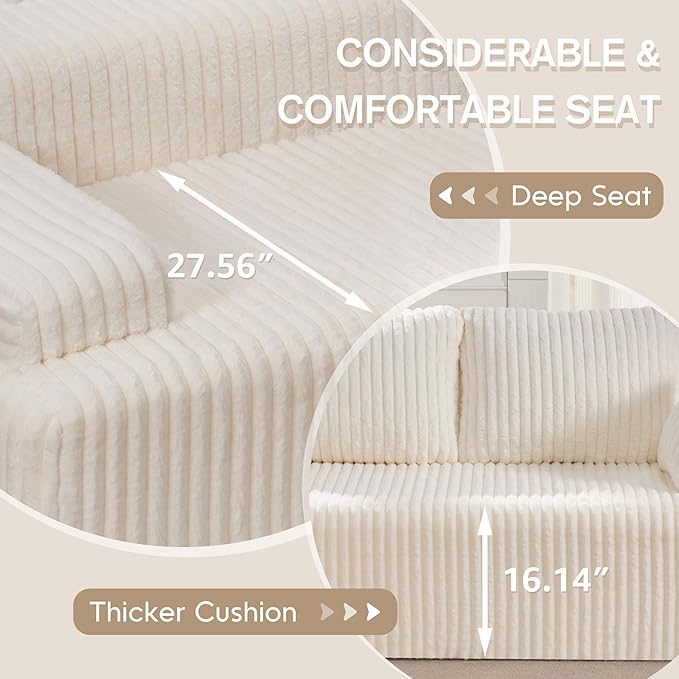 Hobestluk Modular Sectional Sofa Couches 108" L-Shape Couch 3 Seat Modular Sofa Memory Foam Sectional Couches for Living Room, Boneless Couch with Oversized Chaise (White, Right Facing)