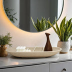 Large Decorative Bowl for Home Decor - Long Dough Bowl with Anti Slip Base for Table Centerpieces - Beige Minimalist Design Dough Decor Bowl for Coffee Table, Dining Table Centerpiece