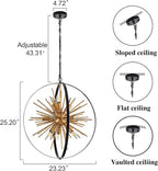 23.2'' Black Gold 12-Light Globe Sputnik Chandelier Modern Industrial Adjustable Hanging Ceiling Firework Pendant Light Fixture for Entryway Foyer Bedroom Dining Living Room Hallway