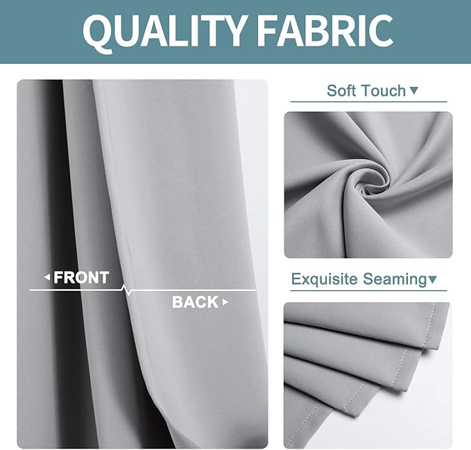 ChrisDowa Grommet Blackout Curtains for Bedroom and Living Room - 2 Panels Set Thermal Insulated Room Darkening Curtains (Light Grey, 38W x 45L)