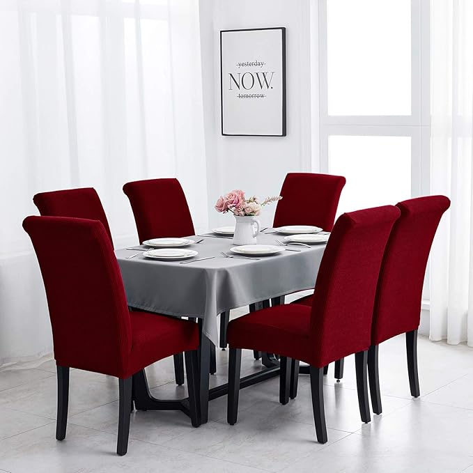 Joccun Chair Covers for Dining Room Set of 6, Dining Chair Slipcovers Stretch Dining Room Chair Covers Seat Protector,Washable Parsons Chair Cover for Home,Banquet(Red Dahlia,6 Pack)