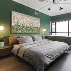 amatop Framed Oversized Floral Canvas Wall Art Canvas Print Modern Botanical Flower Field Rustic Wall Decor Abstract Nature Blooming Wildflower Pale Pink Green Artwork for Living Room Bedroom Office 58x29 in
