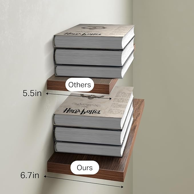 BAYKA Floating Shelves for Wall, Wall Mounted Rustic Wood Shelves for Bathroom, Bedroom, Living Room, Kitchen,Small Hanging Shelf for Books/Storage/Room Decor (Walnut-Like, Set of 3, 15.7in)